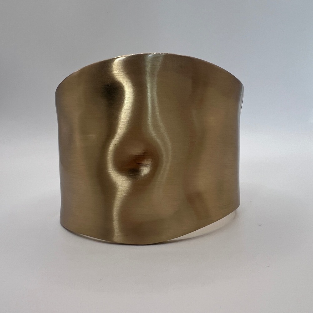 Wide Brushed Gold Tone Wavy Statement Cuff Bracelet Hinged Spring Closure